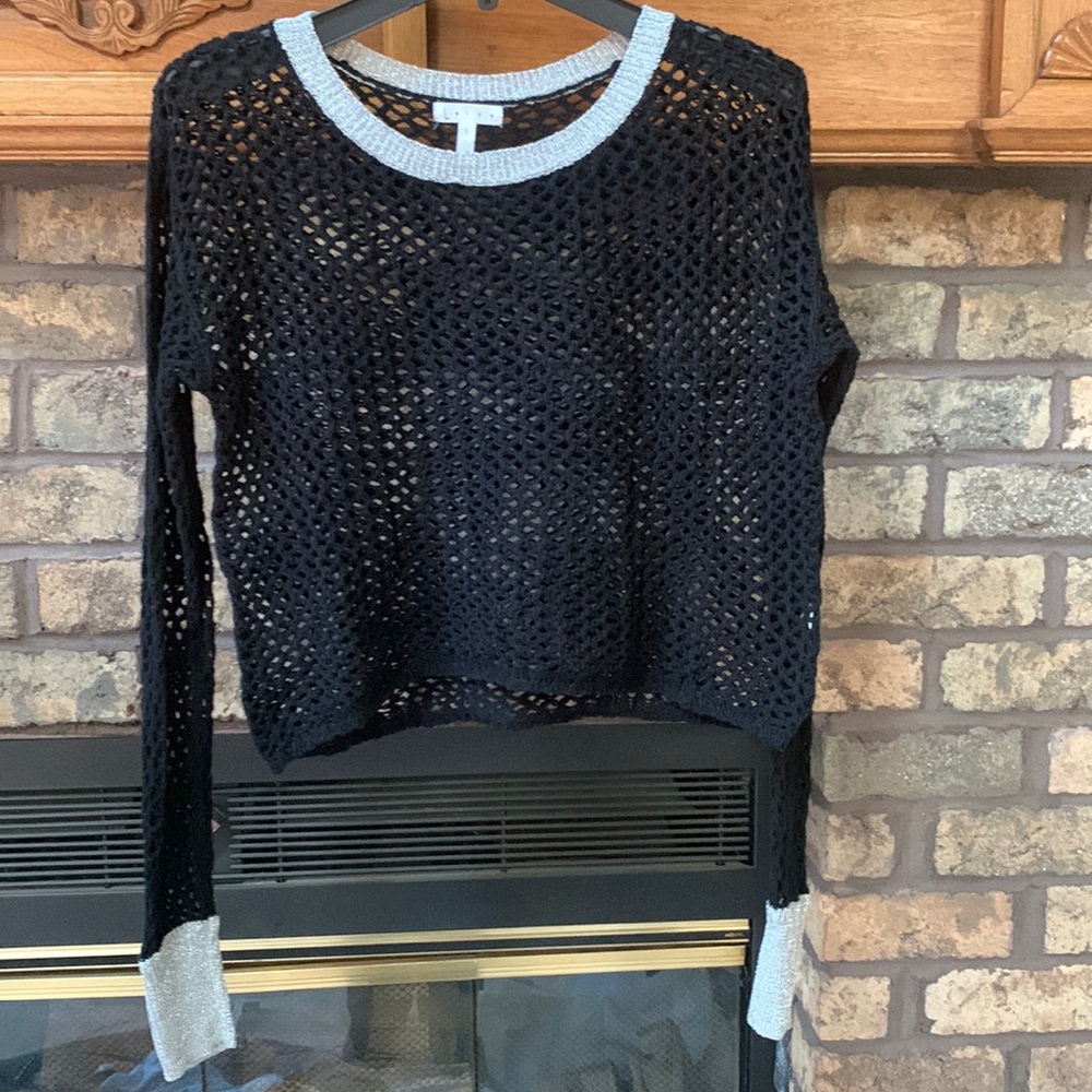 Womens black with silver fashion sweater.  cable knit size small by LEITH